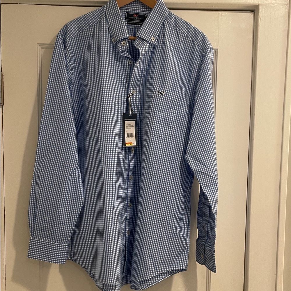 NWT Vineyard Vines Slim Fit Tucker Shirt Men's Blue Gingham/Cornflower